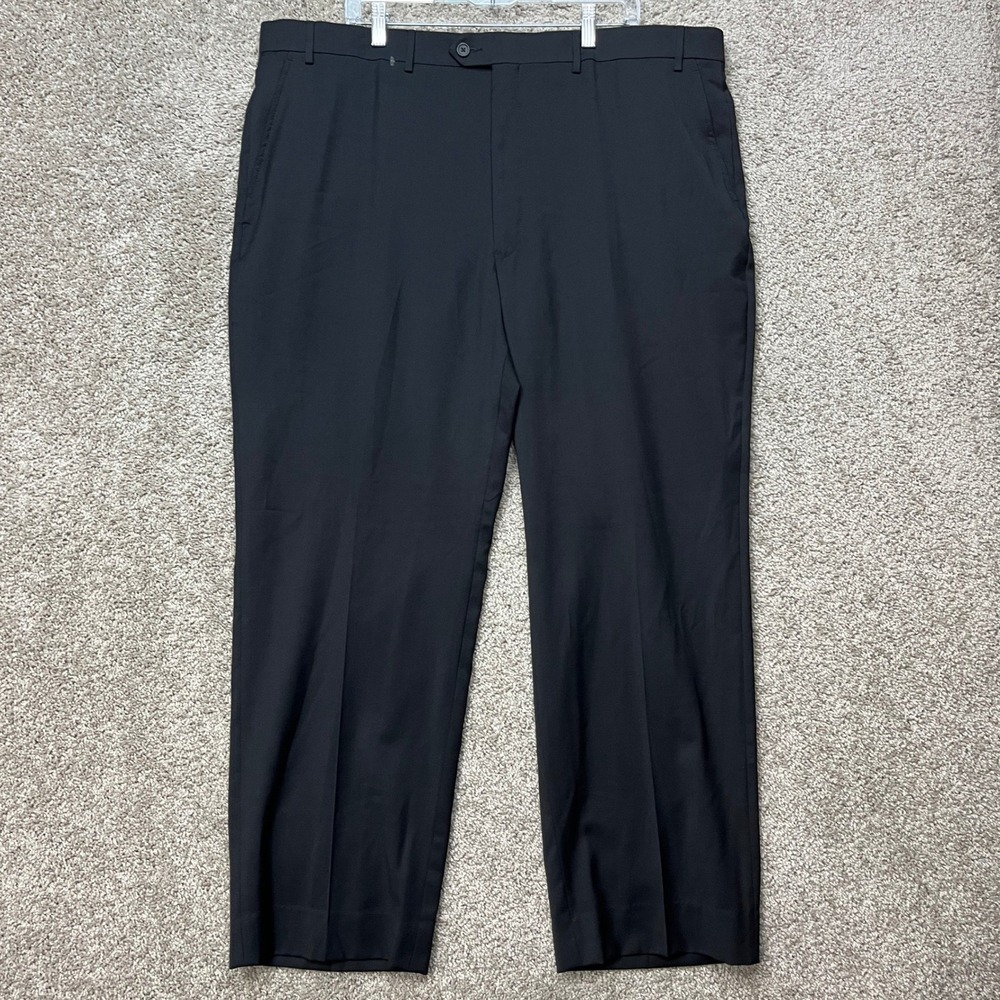 Stafford Performance Dress Pants Mens 44x30 Black Wool Straight Leg Flat Front